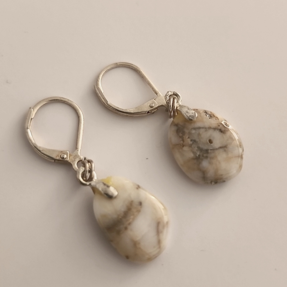 VINTAGE Sterling Silver Raw Stone Earrings Copper Dainty Artisan Marble Boho - Picture 8 of 12
